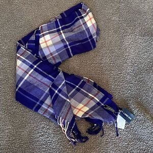 Land’s End blue plaid scarf NWT
